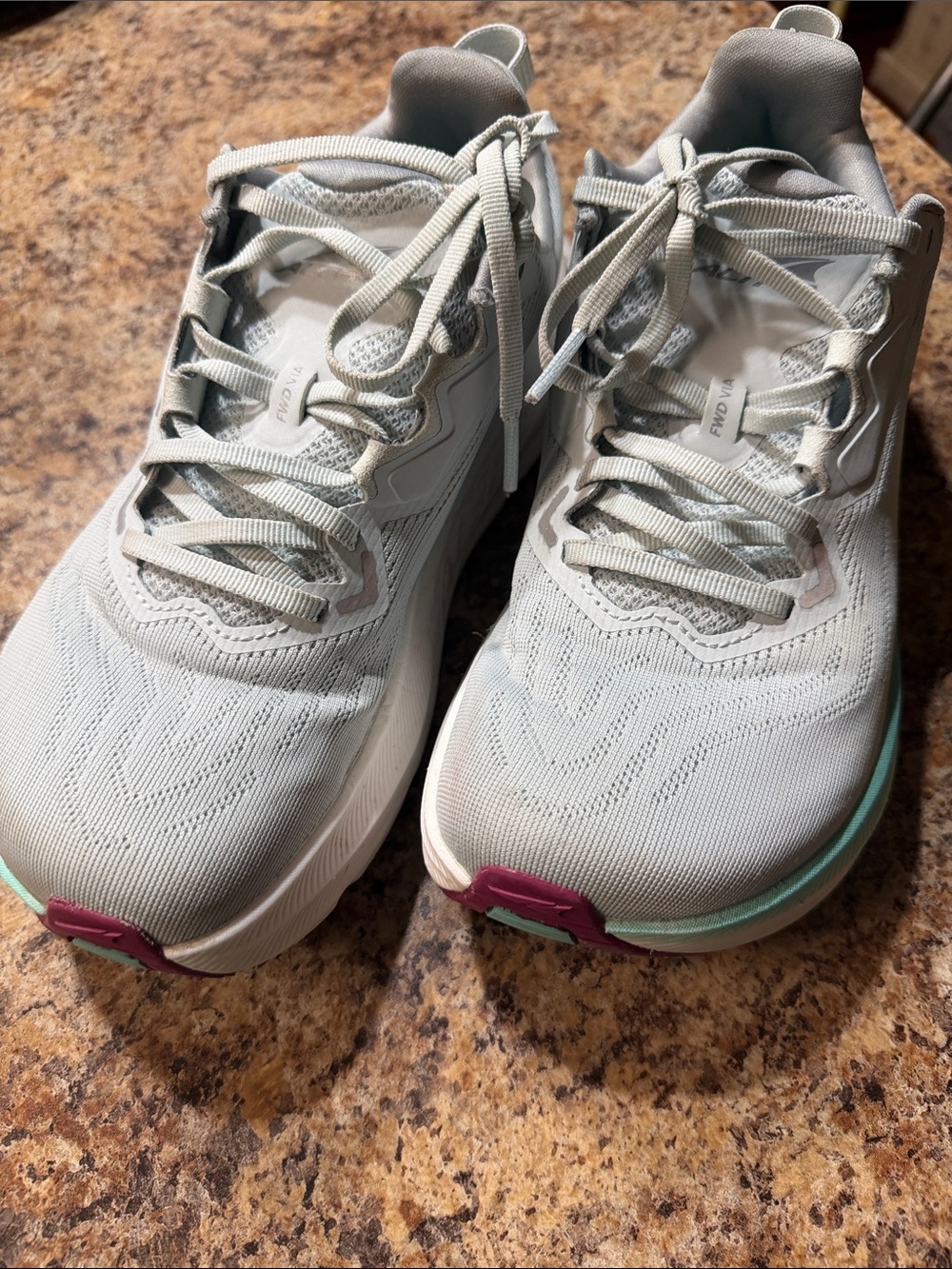 Altra Women's Light Gray Running Shoes with Mint and Magenta Accents, FWD Via